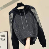 Hooded sweater loose knit top-Black-2