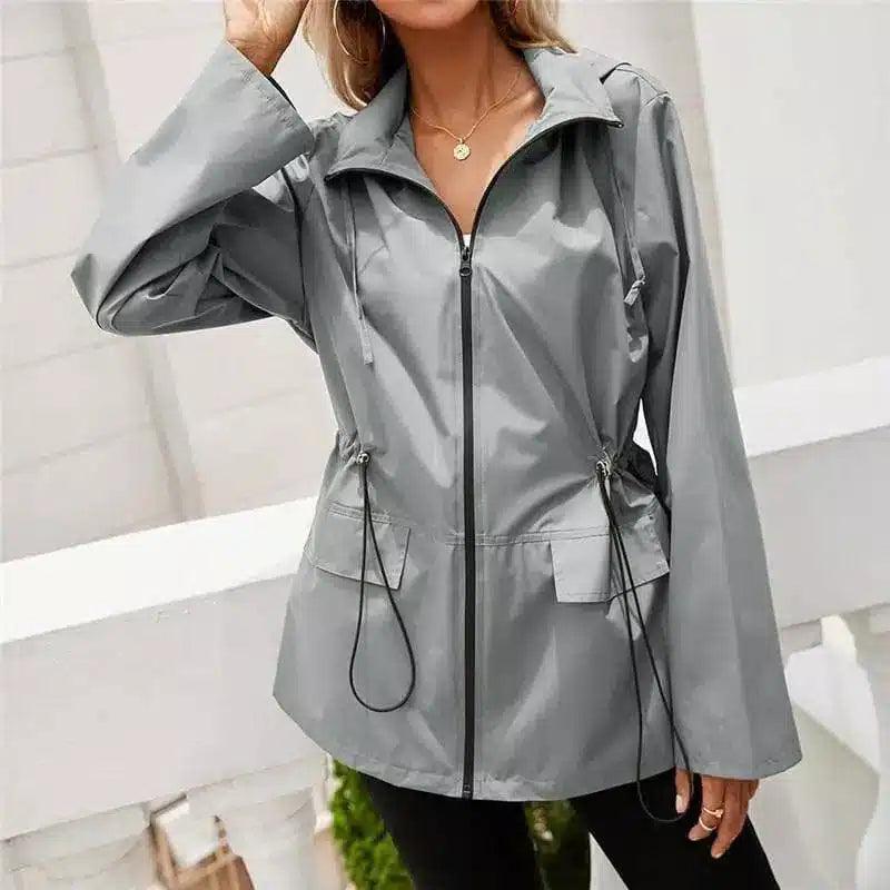 LOVEMI - Lovemi - Hooded Waist Rainproof Raincoat With Zipper