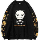 Hot Stamped Round Neck Panda Print Sweatshirt-Black-1