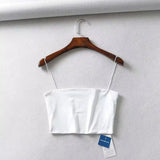 Women's Spaghetti Strap Crop Top-White-2