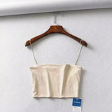 Women's Spaghetti Strap Crop Top-Beige-4