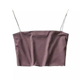 Women's Spaghetti Strap Crop Top-Coffee-5