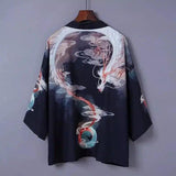 Kimono cardigan boys and girls thin coat-Black Ukiyo e Dragon-10