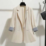 Women's Striped Cuff Blazer Jacket-Apricot-3