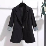 Women's Striped Cuff Blazer Jacket-Black-4