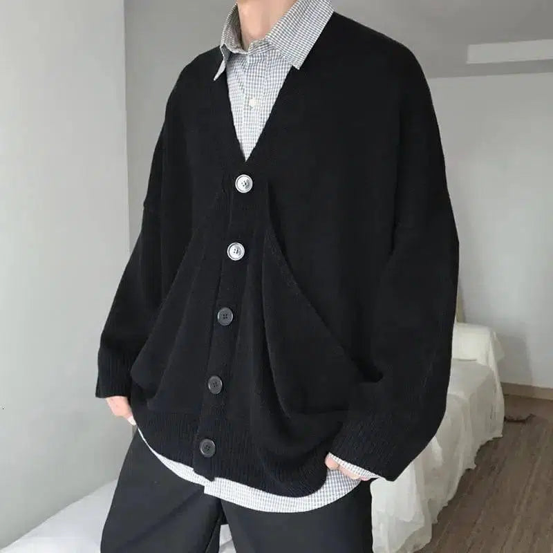 Large pocket casual loose sweater-Black-1