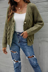 Women's Knit Cardigan Sweater Button-Up-Army Green-7