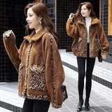 Warm Fleece Leopard Print Jacket-Brown-2