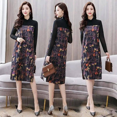 Lattice fashion trend stitching temperament medium-length-Flower-5