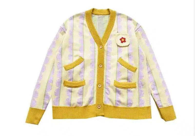 Women's Floral Cardigan with Contrast Trim-Yellow-2