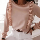 Long Sleeve Fashion Simple Crinkle Shirt-Pink-2