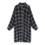 Long Plaid Shirt Jacket for Women-Black-2