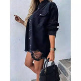 LOVEMI - Lovemi - Long-Sleeved Women'S Jacket Ripped Denim Jacket