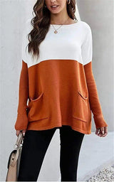 Women's Block Sweater with Pockets-Orange-7