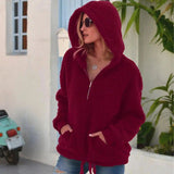 Loose Plush Pullover Socket Solid Color Sweater Coat Women's-Red-5