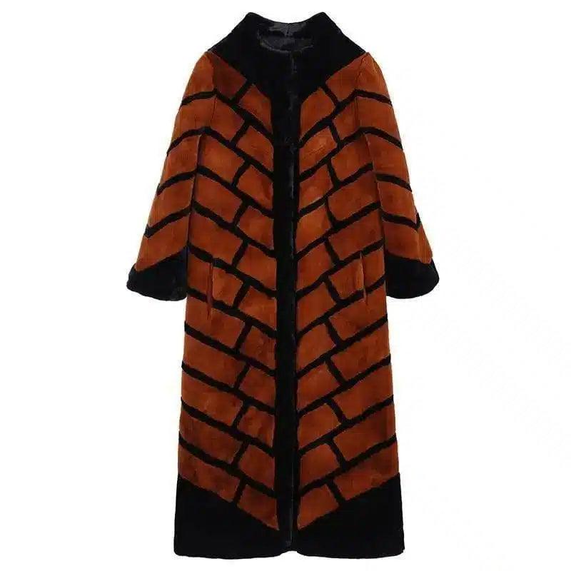 Medieval Style Super Long Striped Fur Jacket-Brown-1