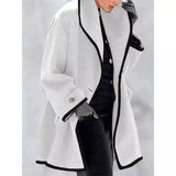 Winter Women's Coat with Contrast Trim-White-1