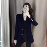 Women's Tailored Blazer with Gold Button Accents-Navy no embroidery-3