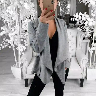 Woman's Casual Draped Front Open Cardigan-Grey-1