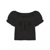 One Shoulder Lace Chiffon Shirt Women Summer-Black-3