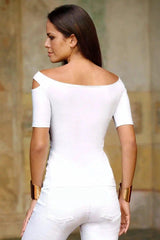 Chic Cut-Out Shoulder Women's Top-White-2