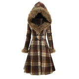 Plaid fur collar coat-Khaki-3