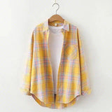 Plaid Cotton Casual Shirt with Pocket-Yellow grid-12