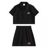 Women's Polo Shirt and Skirt Set with Bow Detail-1