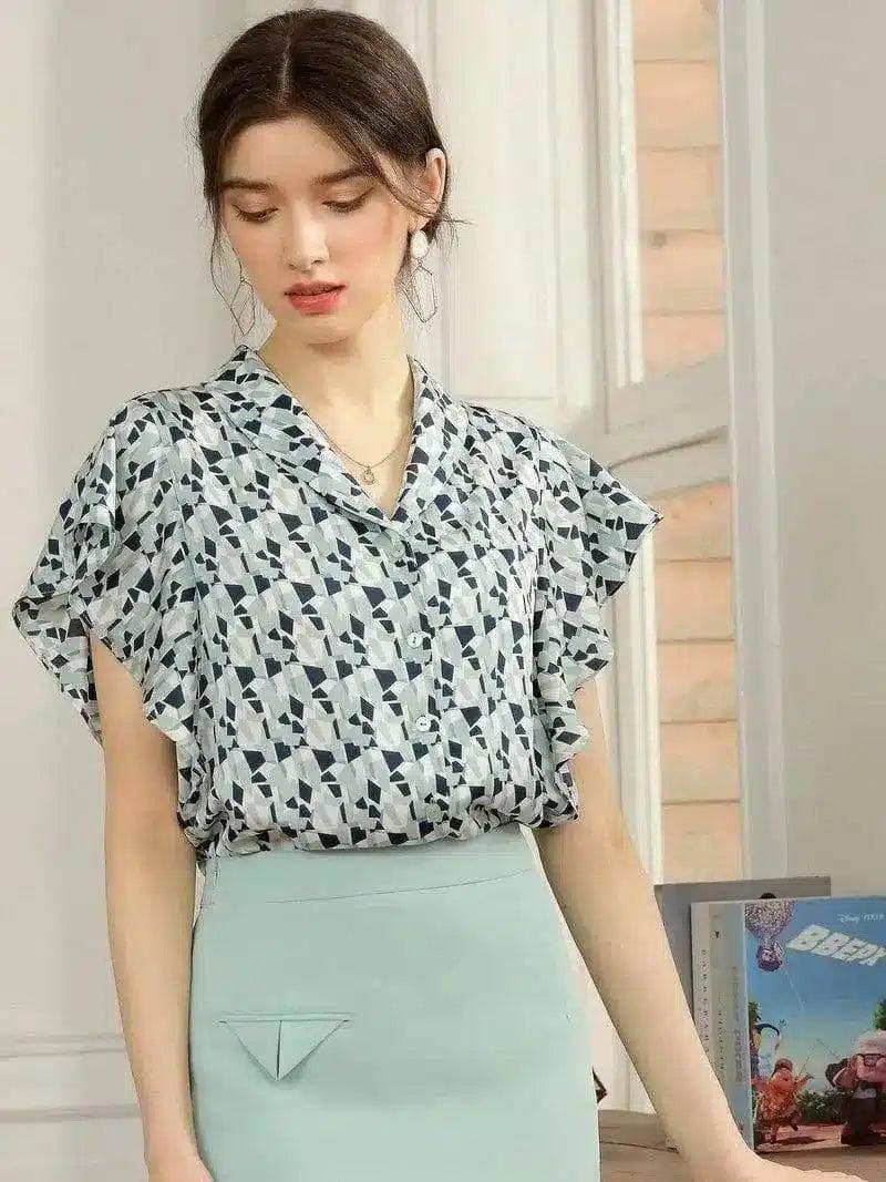 LOVEMI - Lovemi - Printed Chiffon Shirt Women's Summer Short-sleeved