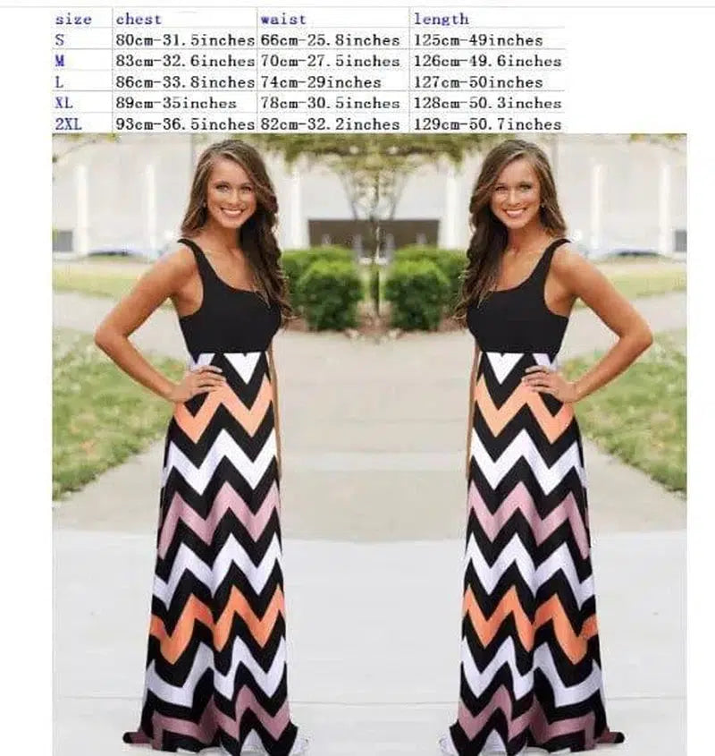 Printed Waves Stripe Long Skirt Dress-2