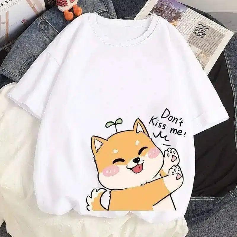 Cute Cartoon Dog Graphic Tee for Casual Wear-White-1