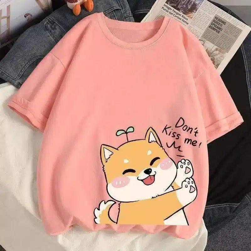 Cute Cartoon Dog Graphic Tee for Casual Wear-Pink-10