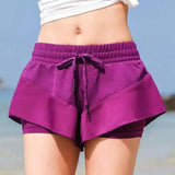 Quick-dry Skirt Pants Double Layered Fitness Yoga Pants-Purple-14