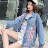 Ripped Denim Short Jacket Women Loose Jacket-Red-2