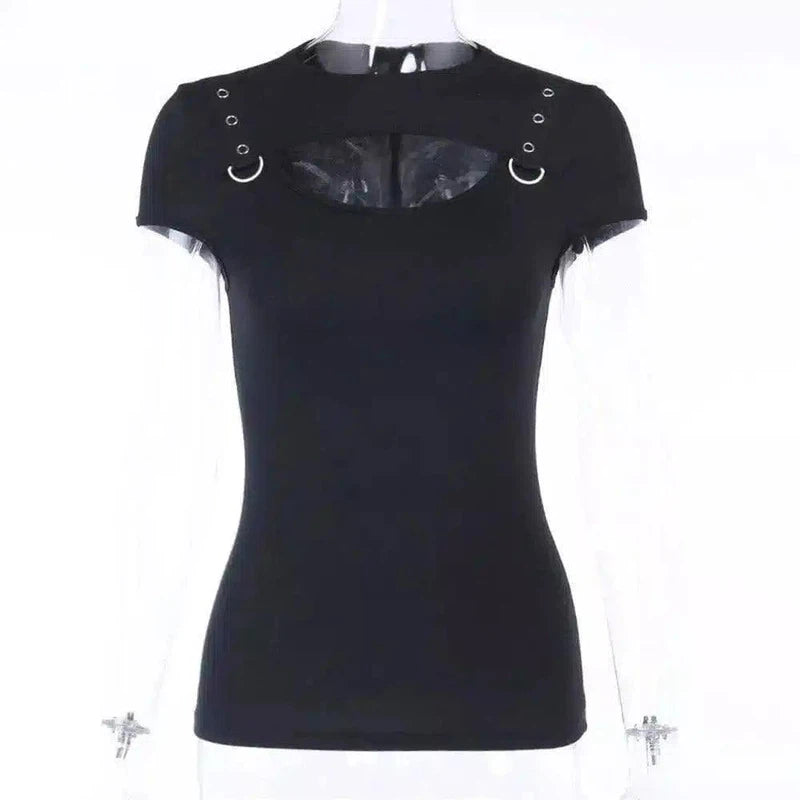 Gothic Style Women's Tee with Metal Accents-Black-1