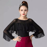 Chiffon Blouse with Ruffle Trim & Bell Sleeves-1colour-1