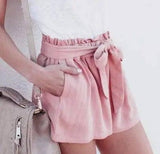 Ruffled Waist Bowknot Decoration Loose Shorts-Pink-12