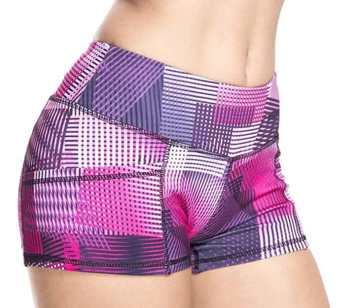 Running fitness ladies shorts high stretch sweat wicking-Roseredgeometricstripes-16