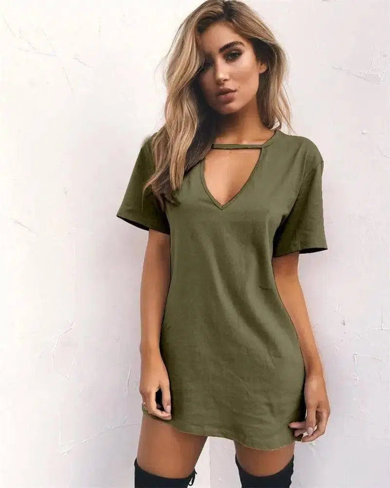 LOVEMI - Lovemi - sexy deep V short-sleeved T-shirt loose casual