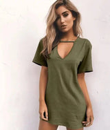 LOVEMI - Lovemi - sexy deep V short-sleeved T-shirt loose casual