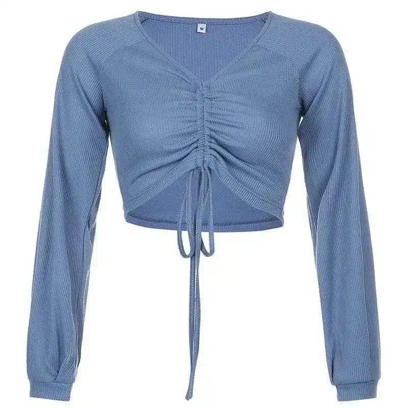 Light Blue Ruched Crop Top – Fashionable and Comfortable-Blue-2