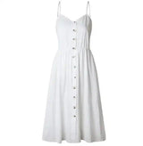 Suspender Button Pocket Halter Dress-White-13