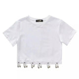 Cropped T-Shirt with Metal Charm Detail-white-3