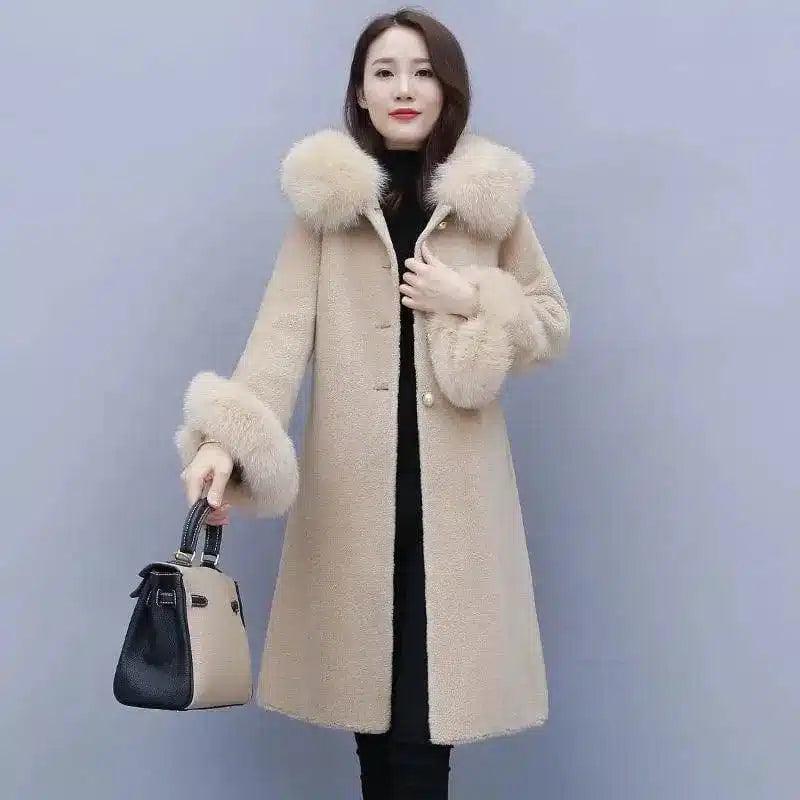 Best Women's Shearling Coat for Winter Style-Beige-3