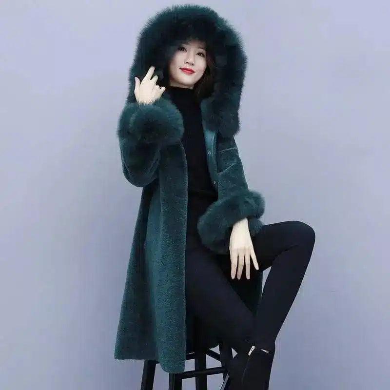 Best Women's Shearling Coat for Winter Style-Green-4