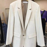 Simple Temperament White Suit Jacket Women-White-1