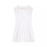 Sleeveless V-Neck Women's Dress-White-1