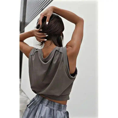 Sleeveless Sports Vest T-shirt Women Summer Yoga Blouse-Grey-2