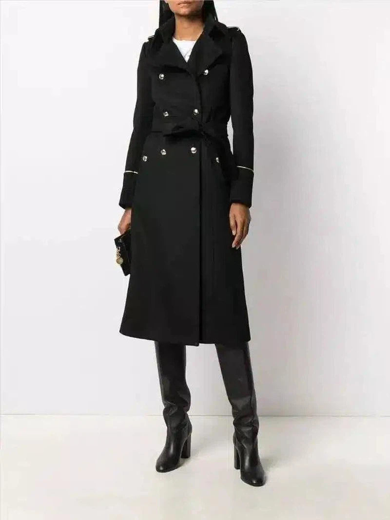 Slim Back Slit Long All-Match Coat Woolen Coat-Black-1