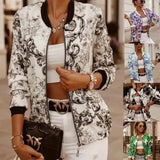 LOVEMI - Lovemi - Slim Long Sleeve Printed Cropped Jacket